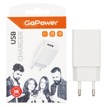 Зарядное устройство сетевое GoPower GP1U 1USB 2.4A 12W белый (1/120/480)